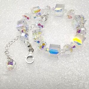 AB Crystal Bead Bracelet Adjustable Silver 7 + 2.5 Chain Lobster Clasp Bridal